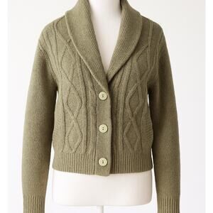 Anthropologie Pilcro cable knit shawl collar cardigan sweater olive Women S Knit
